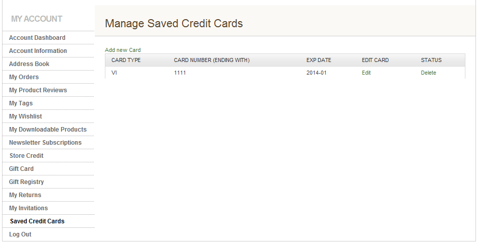 Manage Saved Credit Cards