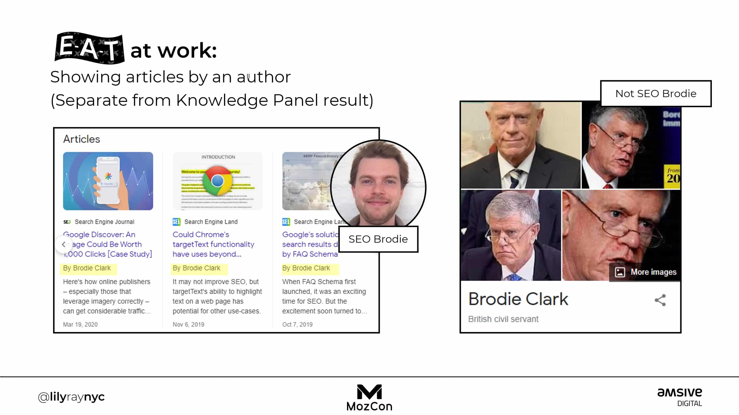 EAT at work EAT at work, showing articles by an author, separate from Knowledge Panel result