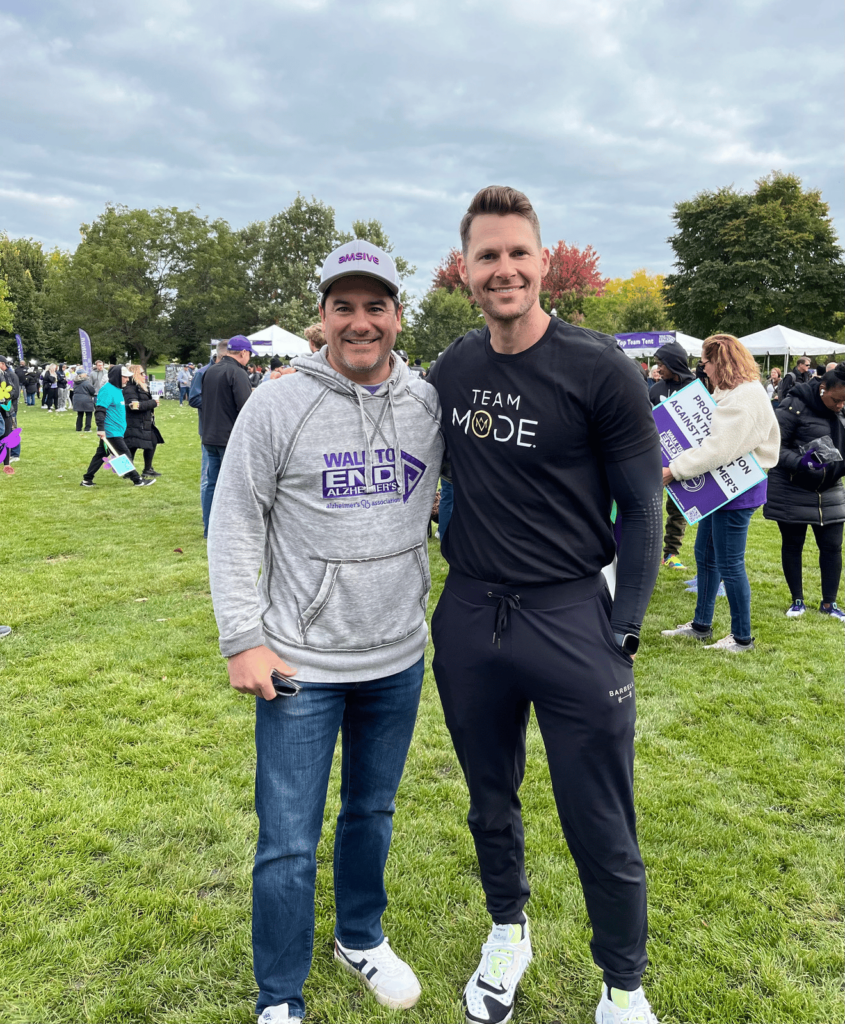 Amsive CEO Brad More with Joey Thurman, TV Host, Fitness + Nutrition Expert, and Social Influencer @joeythurmanfit at the Alzheimer's Association Walk to End Alzheimer's® on Saturday, October 8.