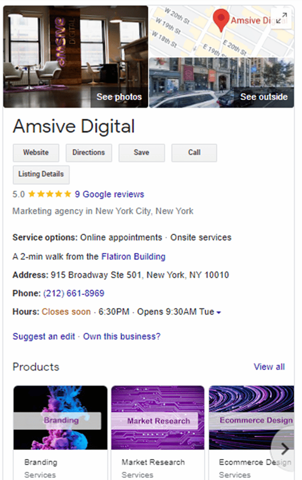 Amsive Digital's GMB profile