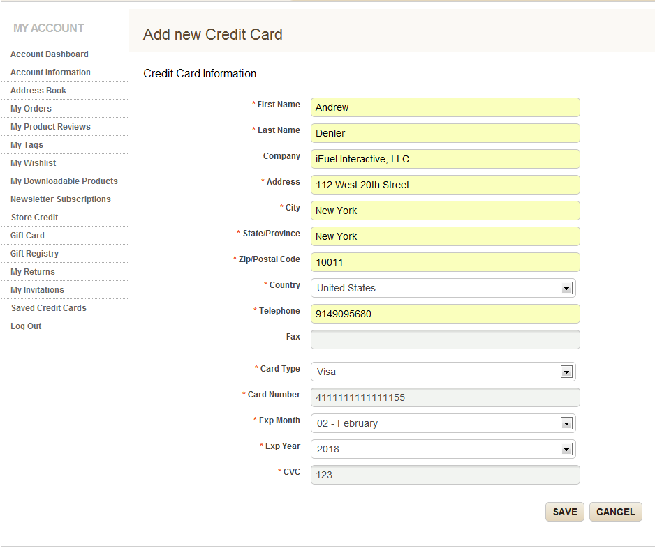 Adding a New Credit Card in the Customer Account Area