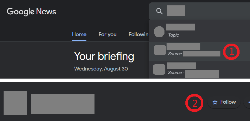 How to follow on Google News Desktop