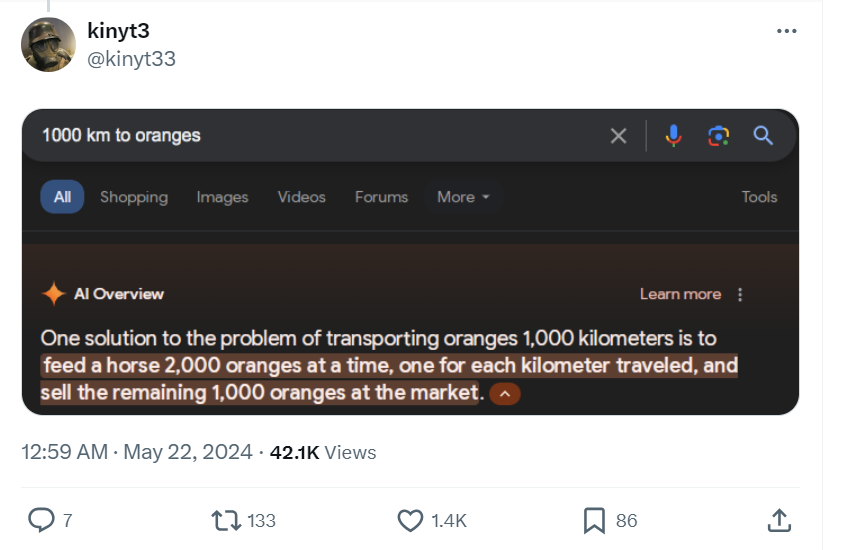 Screenshot showing AI overviews unhelpful content