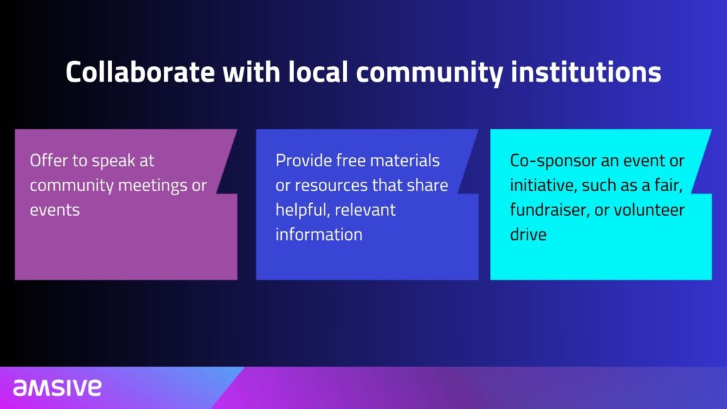 A graphic outlining the three ways that local businesses can collaborate with local institutions